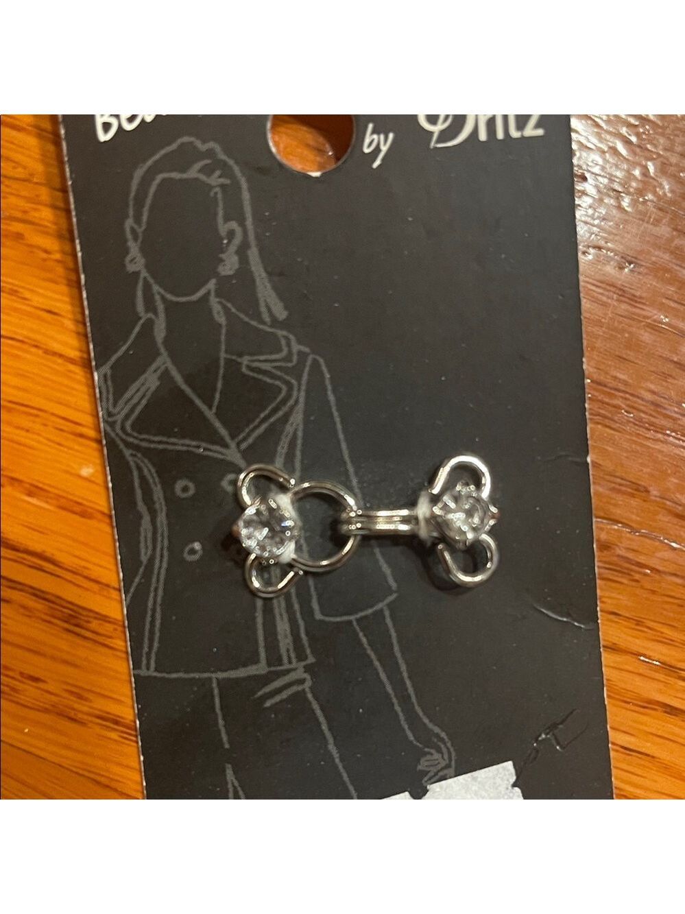 DRITZ vintage silver single rhinestone hook & eye fastener light sweater/jacket